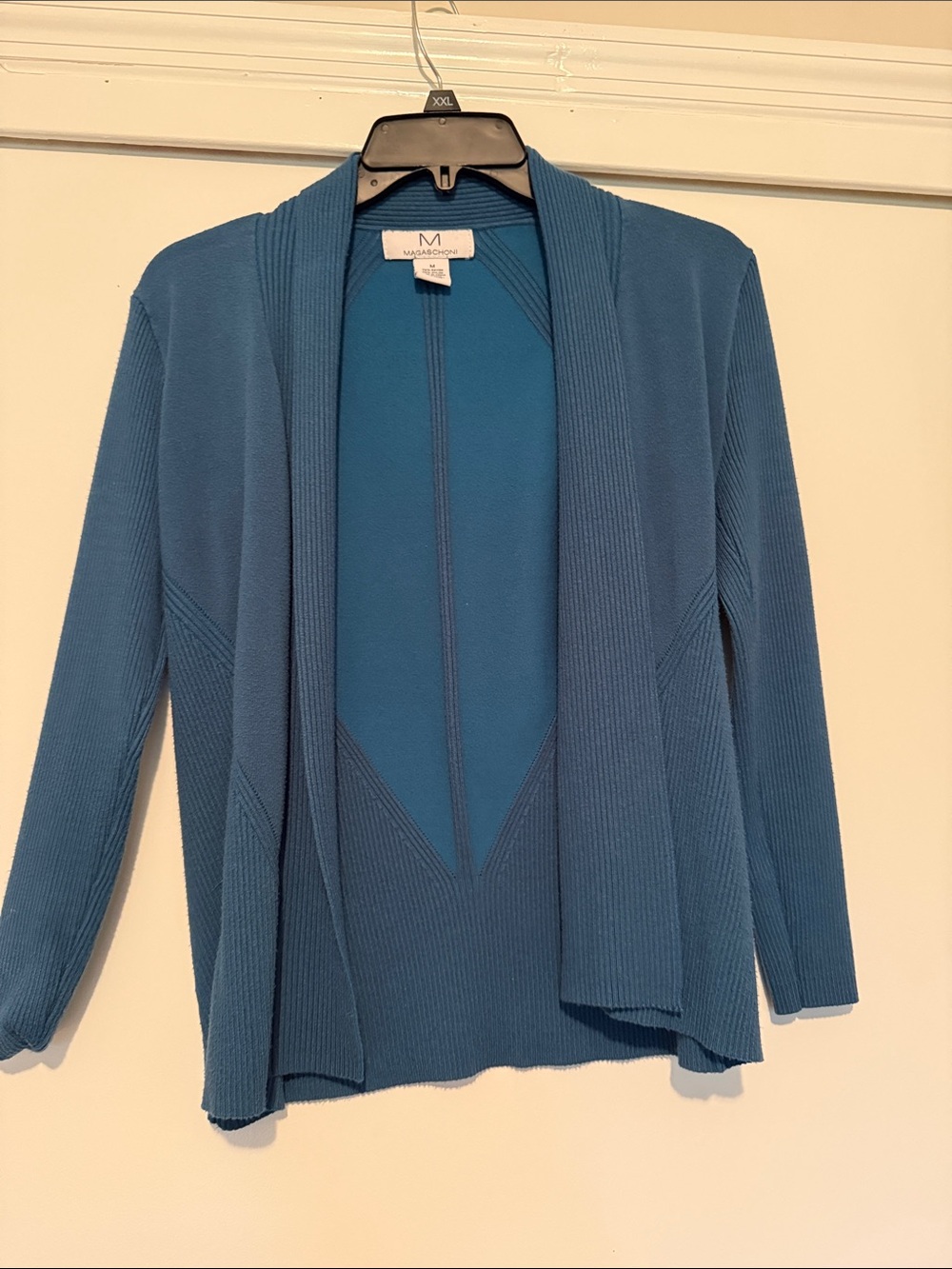 Magaschoni Teal Open-Front Ribbed Cardigan